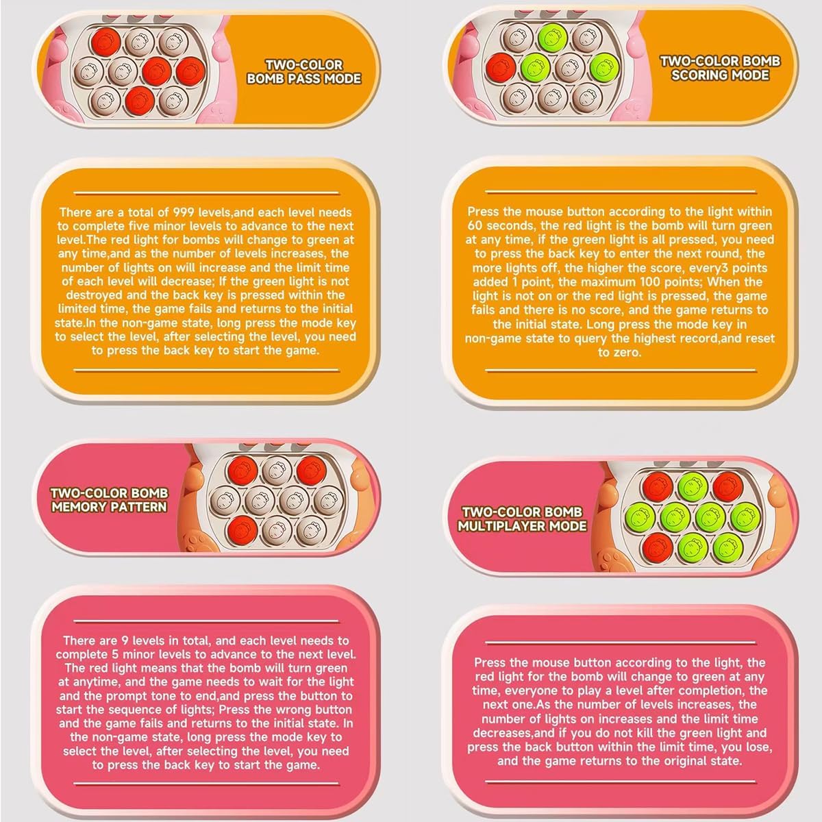 Puzzle Pop Light Up Game Fidget Travel Games/Upgrade Travel Sensory Fidget Toys Popular Handheld Games for Teenagers Anti Anxiety Autism Relief Birthday Party Gift (Orange Rabbit)