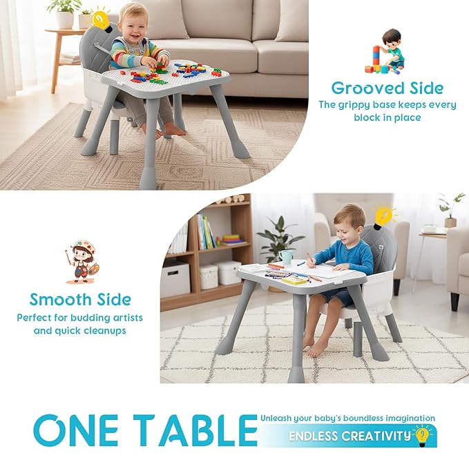 6 in 1 Baby High Chair, Convertible Highchair for Babies and Toddlers (Grey)