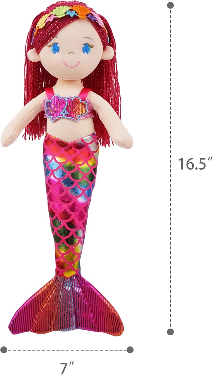 June Garden 16.5" Sparkly Mermaid Aurelia - Soft Plush Stuffed Mermaid Doll Gift for Toddler Girls