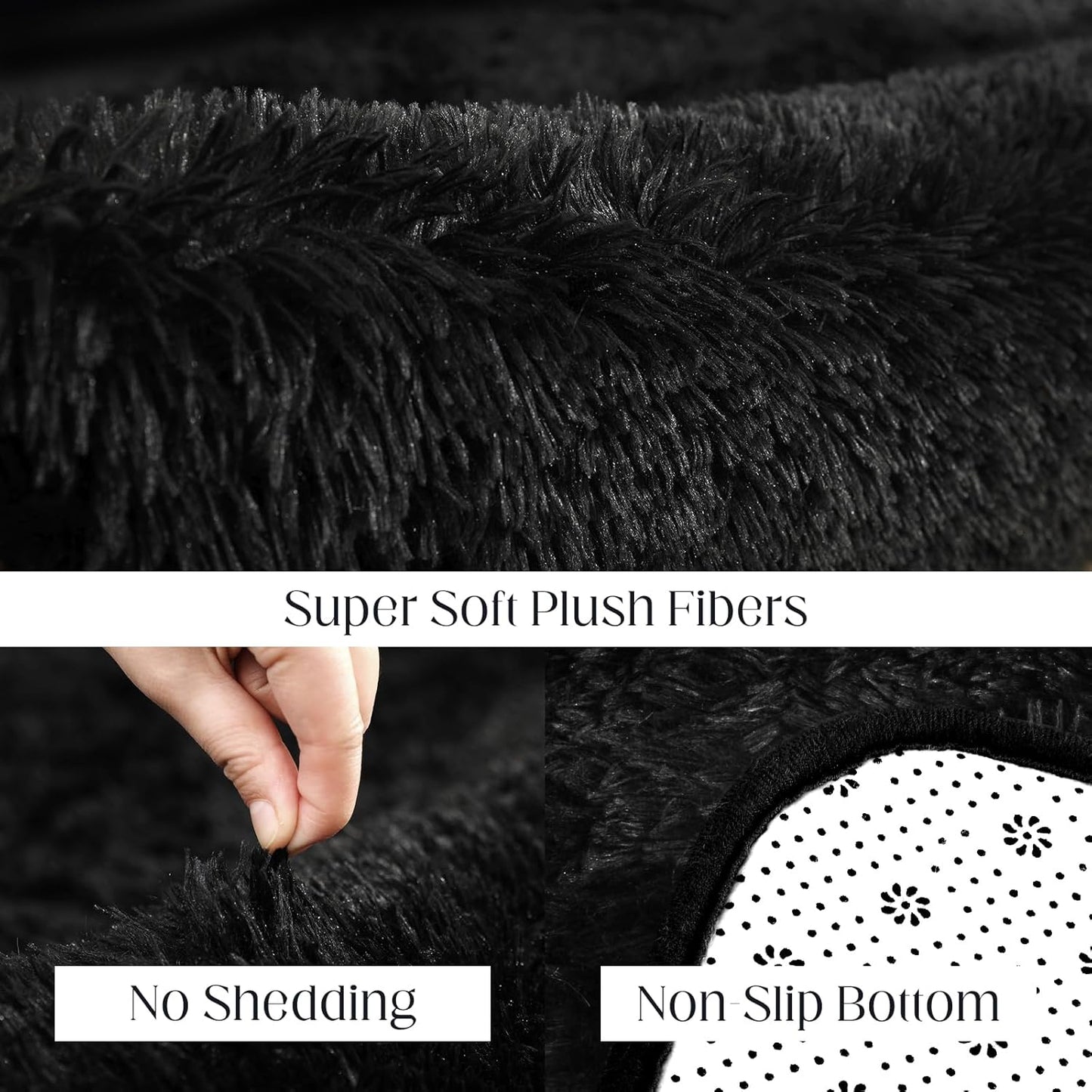 Black Rug, 6x9 Area Rugs for Living Room, Soft Plush Area Rugs for Bedroom, Non-Slip Indoor Carpet for Nursery, Study Room, Kids Room, Room Decor