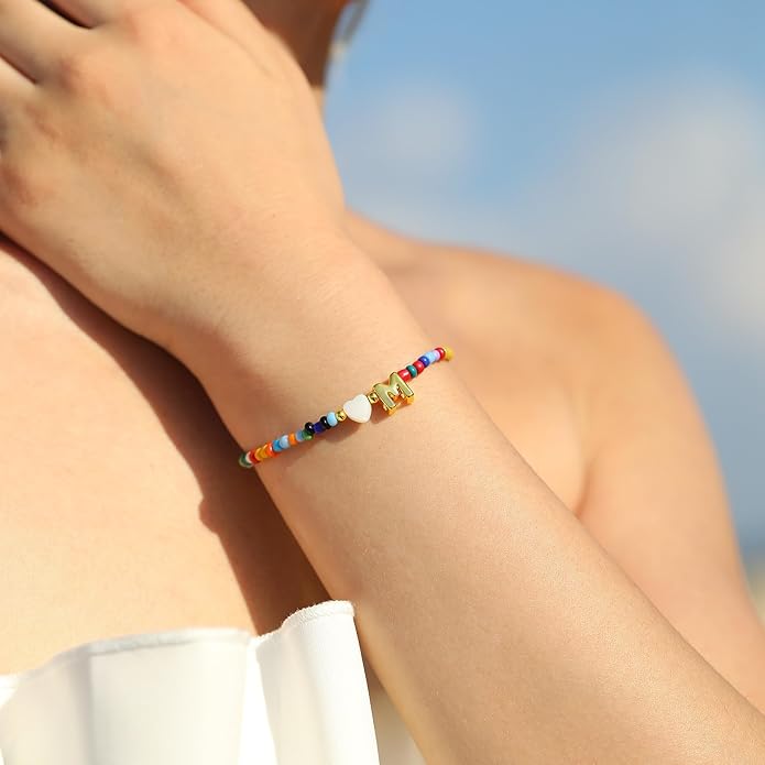 Turandoss Colorful Beaded Bracelets for Women - Trendy Boho Layered Bracelet Cute Charm Bracelets for Teen Girls Summer Gifts Jewrly