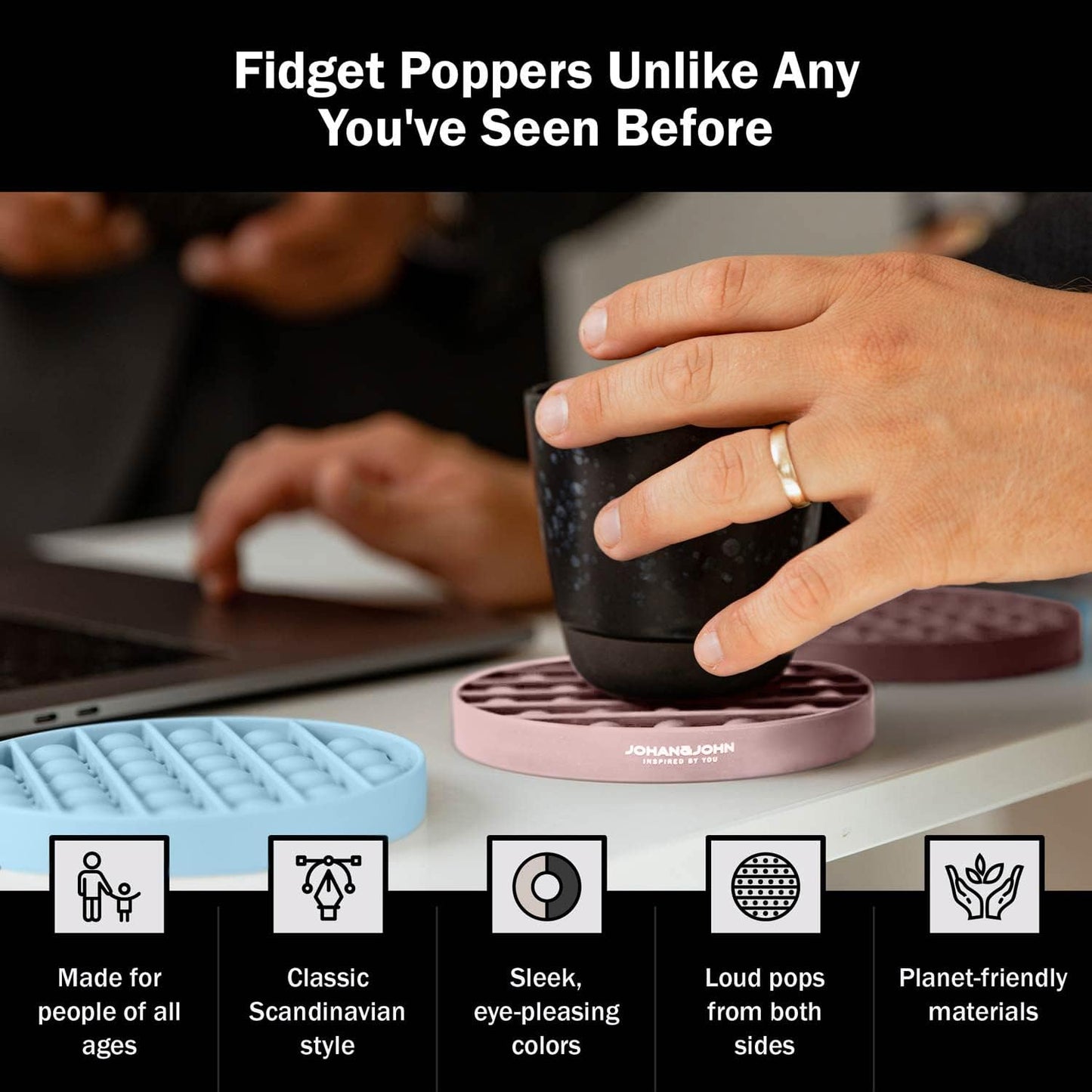 Pop It Fidget Toys 2-Pack, Sensory Toys for Adults & Kids, Stress & Anxiety Relief Toys, Stylish Scandinavian Design, Robust & Firm, Poppet Loud on Both Sides, Magnolia and Seaside