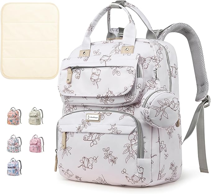 Diaper Bag Backpack for Baby – Large Capacity Waterproof Travel Tote, Multifunction Baby Bag with Changing Pad, Pacifier Holder & Stroller Straps (Cream White)