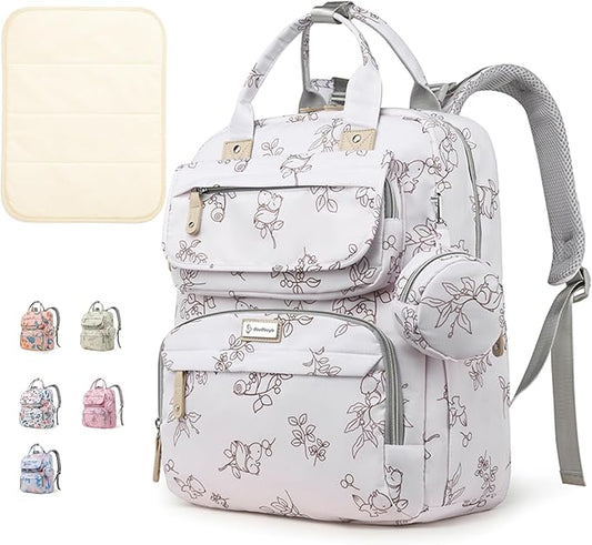 Diaper Bag Backpack for Baby – Large Capacity Waterproof Travel Tote, Multifunction Baby Bag with Changing Pad, Pacifier Holder & Stroller Straps (Cream White)