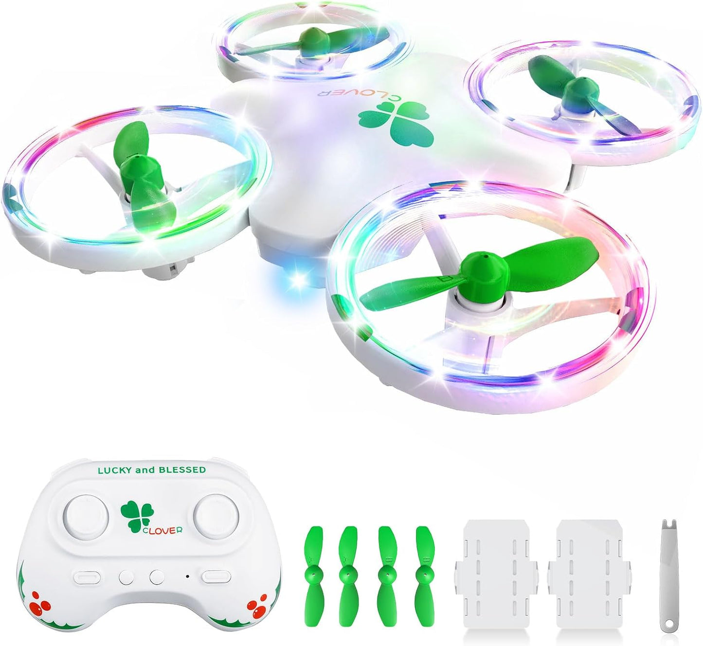Clover Mini Drone for Kids – Beginner-Friendly LED Quadcopter with Dual Modular Batteries, Easy to Fly, Altitude Hold, One-Key Takeoff, 360 Flips – Gift for Boys & Girls Age 6+