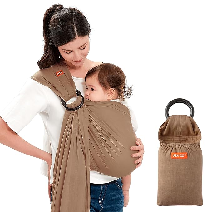 Mamaway Baby Ring Sling Carrier - Newborn and Toddler Sling (Supports up to 165lbs), IHDI Certified, Rayon & Linen Made, Soft & Breathable, Nylon 66 Safety Rings, Storage Pocket Design