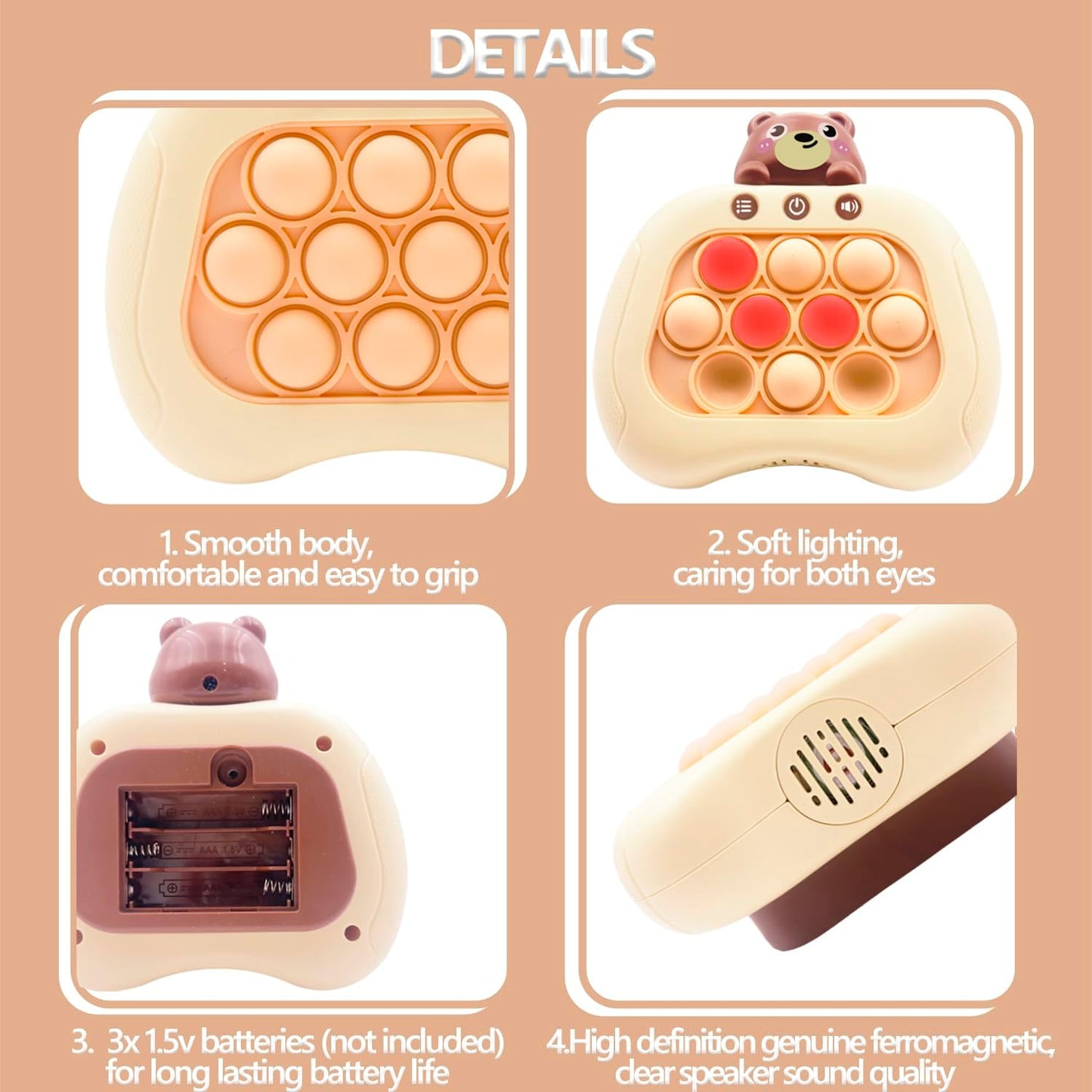 Pop Fidgets Game Toys,Handheld Speed Pushing Game Machine,Quick Push Game,Fidget Game Toy for 6 7 8 9 10 11 12 Boys Girls Teens（Bear）