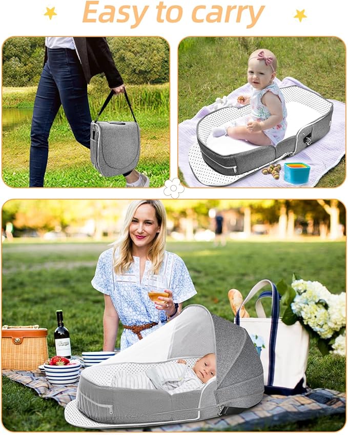 Baby Travel Bassinet Portable Bassinets: Foldable Lightweight Travel Pod Infant Bassinet with Mosquito and Canopy Outdoor Newborn Essentials Gift
