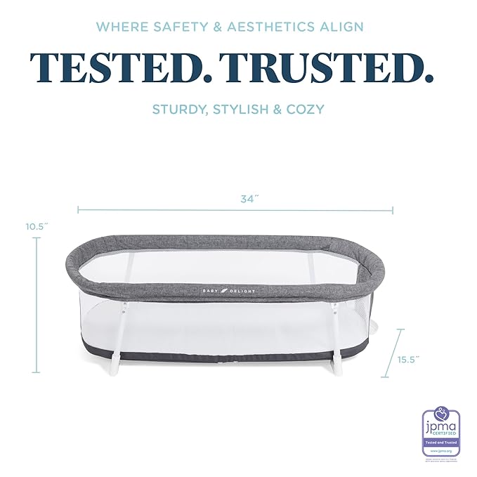 Baby Delight Snuggle Nest Bassinet, Portable Baby Bed, for Infants 0 – 5 Months, Charcoal Tweed