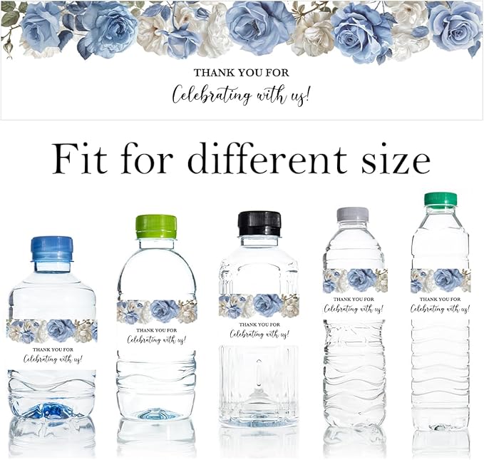 100PCS Wedding Water Bottle Labels Waterproof Greenery Floral Wraps Sticker for Water Bottle Baby Shower Bottle Label for Bridal Shower Party Thanks A13