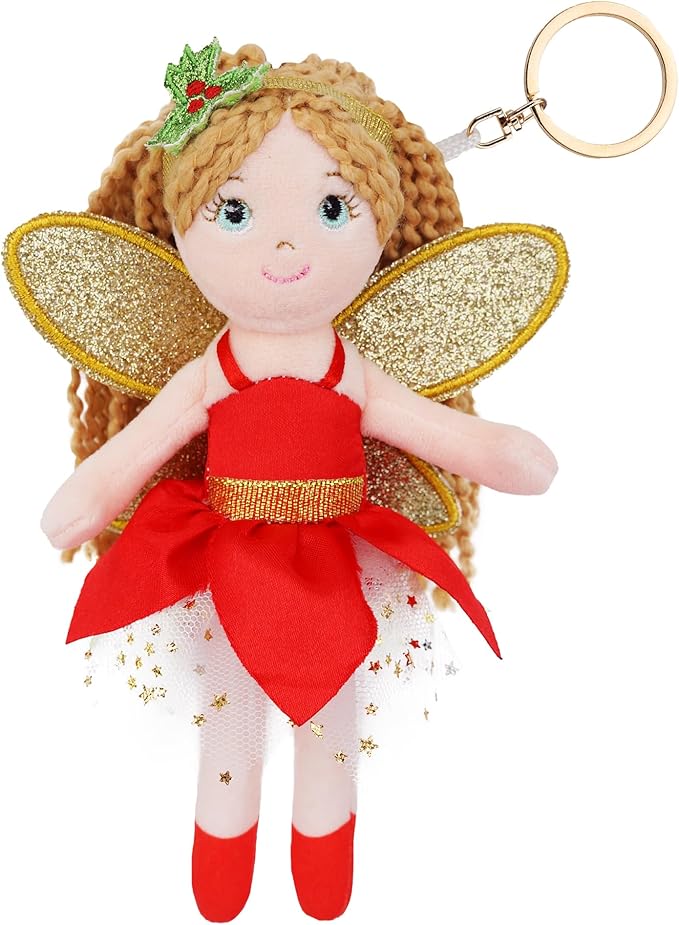 June Garden 7" Enchanted Garden Fairy Doll Orla - Plush Soft Keychain for Girls - Red