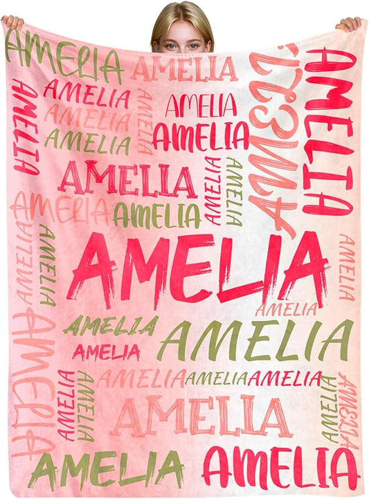 Gowelly Personalized Baby Blanket with Names| Lightweight Soft Flannel Blanket for Kids| Customized Easter Birthday Babyshower Gifts for Baby Newborn and Mom to be