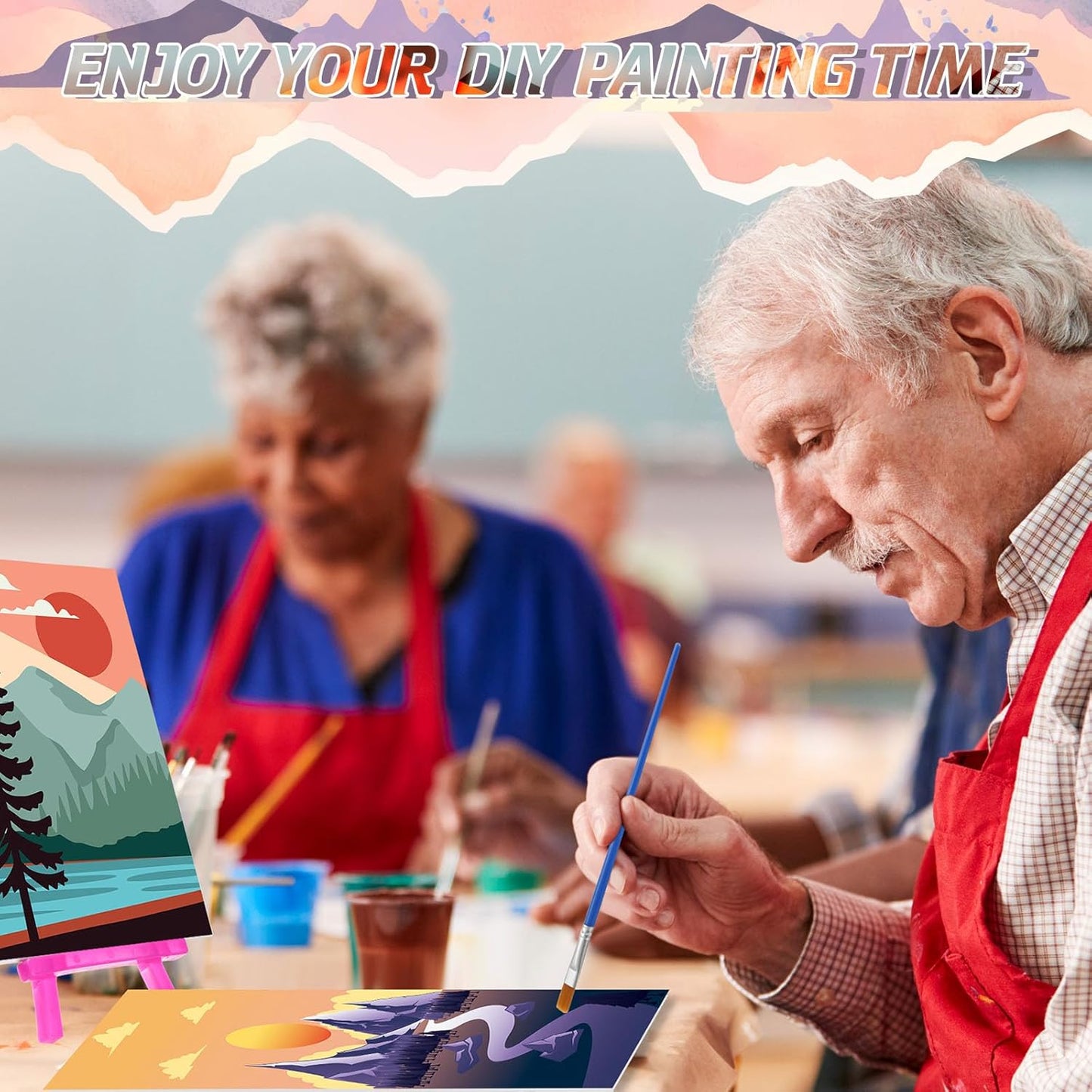 Blosssound 10 Set Pre Printed Canvas Pre Drawn Canvas Painting with Easel Kits 5" x 7" Outline Painting Panels for Beginners, DIY Craft Project, Party Favor, Home Decors(Sunset)