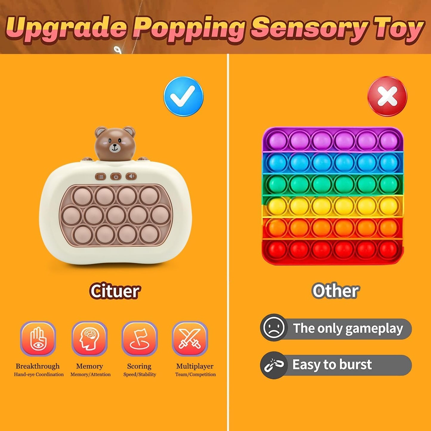 Fast Push Game | Light Up Fidget Toy | 2024 Upgraded Fast Push Game Pop Fidget Toys for Kids, Educational and Memory Growth | Speed Push Pop Game, Push Game Fidget Toy by AVBVCV(Bear)