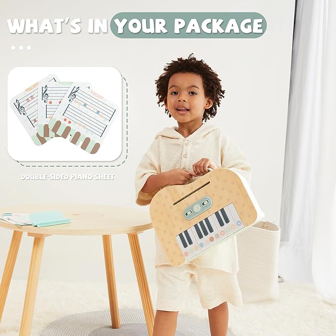 Freniland Wooden Baby Piano，18 Keys Digital Piano for Toddler ，Musical Toy Gift for Boys and Girls Over 2+