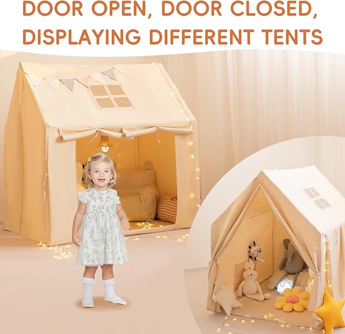 Kids Play Tent,Large Indoor Play House with Star Lights,Flags and Tote Bags, 52" x 47" Gift for Girls and Boys, Use for Reading Nook, Playroom, Sleepover Tent