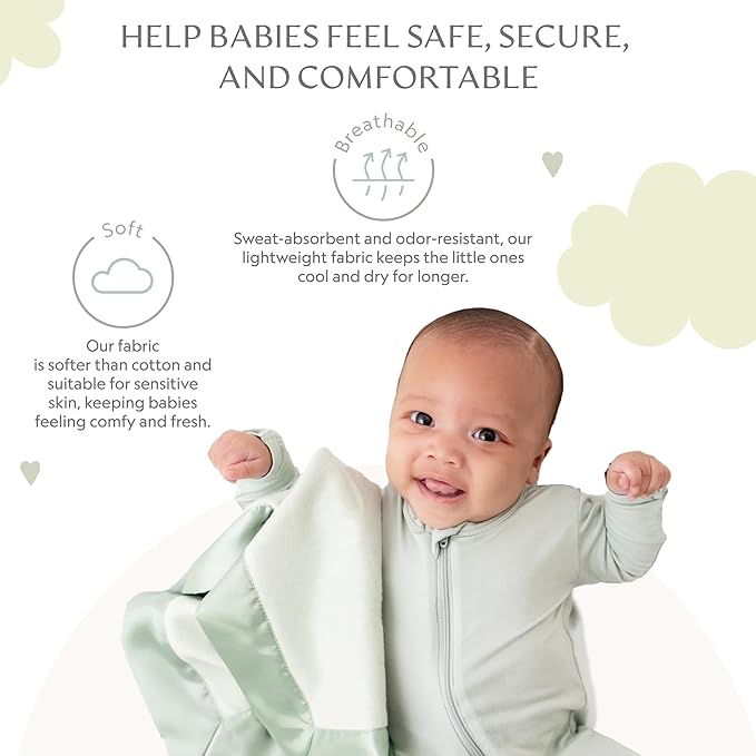 Ultra-Soft Lovey Security Blanket - Baby Essentials, Newborn Essentials, Ultra-Soft Fleece Baby Blanket with Satin Trim – 16" x 16" - Sage