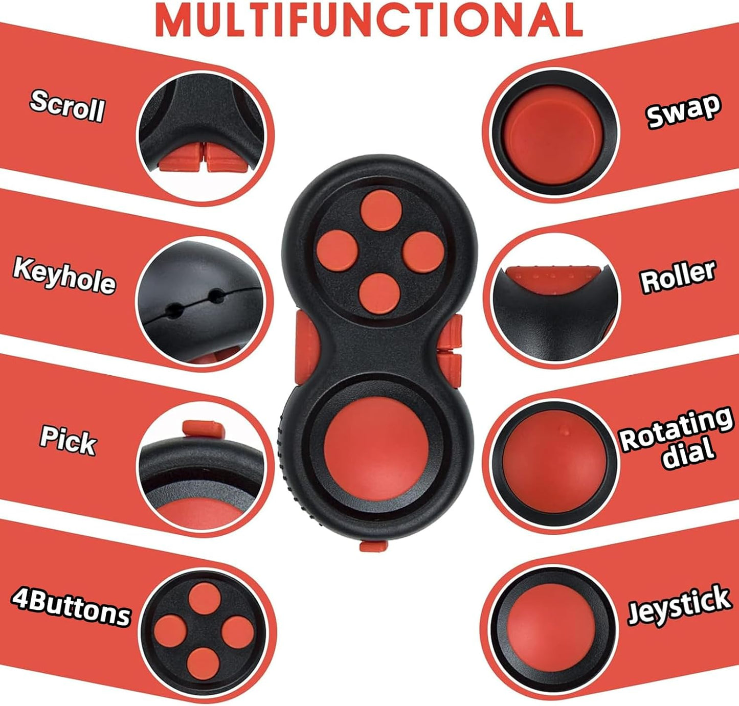 WTYCD Original Fidget Toy Game, Rubberized Classical Controller Fidget Concentration Toy with 8-Fidget Functions and Lanyard - Excellent for Relieving Stress and Anxiety