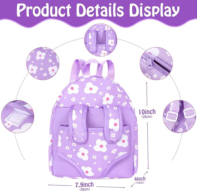 12" Baby Doll with Flower Pattern Backpack Carrier,12 Inch Realistic Baby Dolls with Clothes and Accessories Hanky Pacifier Bottle Diaper Toy Pretend Play Collection for 3+ Child Girls Gifts