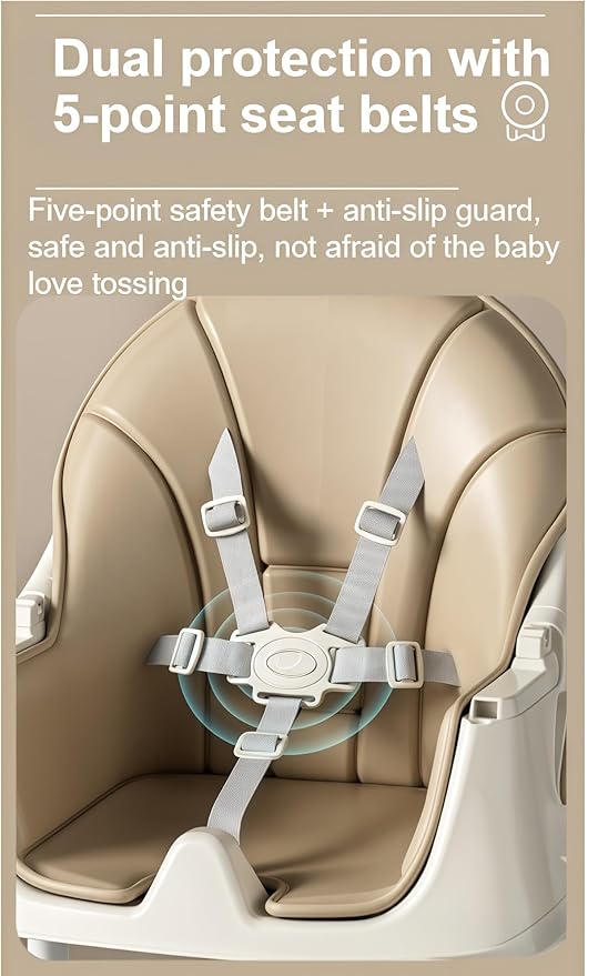 Nine point nine PU Leather High Chairs with Rocking Mode, High Chair for Babies and Toddlers, Adjustable and Easy to Fold Highchair, Highchairs with Double Tray (Khaki)