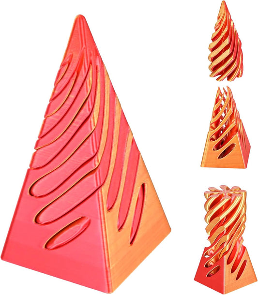 Impossible Pyramid Passthrough Sculpture, 3D Printed Spiral Cone Fidget Toy, 3D Printed Crafts, Adult Decompression Toys, Decompression Toys And Gifts For Kids,Stress Relief Desk Toy (Golden red)