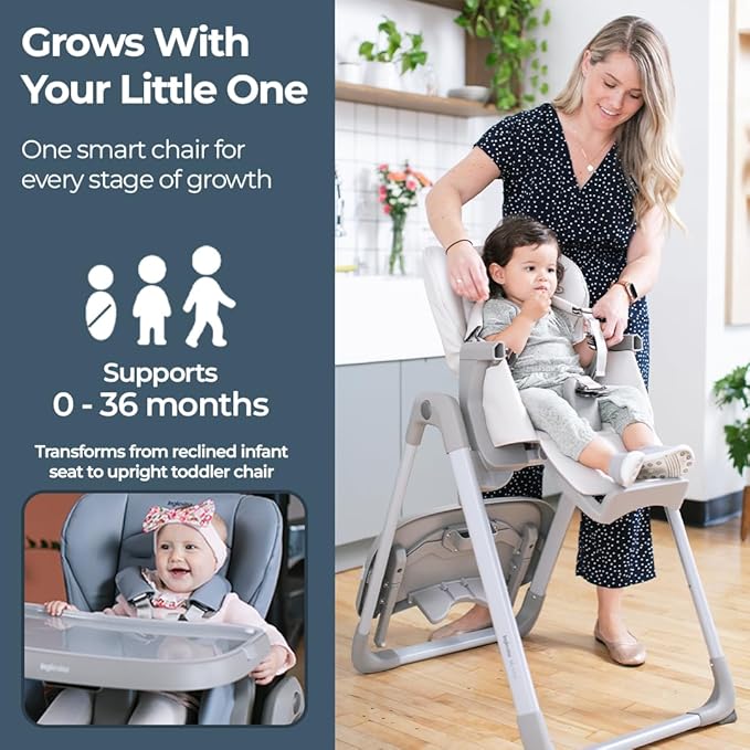 Inglesina My time Highchair, Butter - Adjustable High Chair for Babies & Toddlers, 4 Height & 3 Recline Settings, Collapsible, Tool-Free Assembly, BPA Free, Removable Tray for Easy Cleaning