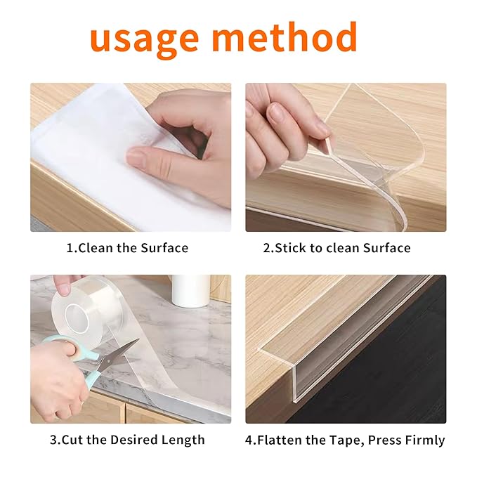 0.8 in x 9.84 FT,Clear Edge Protector Strip Sharp Edge Wrap Cover Tape, Self Adhesive Protective Bumper Guards for Cabinet Door Desk Glass Table Bed Furniture, Kitchen Countertop, Waterproof