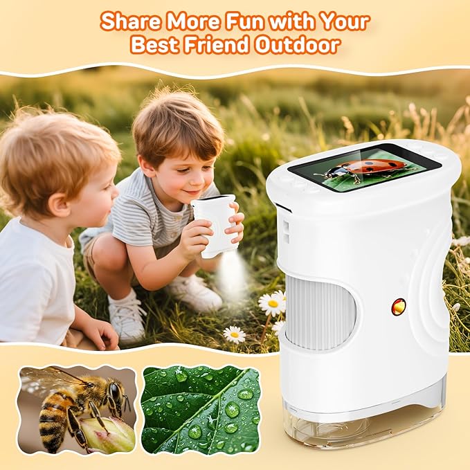 1000X Handheld Digital Microscope for Kids with 2.0" IPS Screen, Portable STEM Science Lab Toy, Rechargeable Pocket Microscope Educational Gift for Boys & Girls Age 4-6 8-12, White