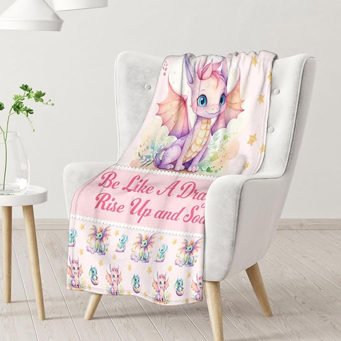 Dragon Blanket Gifts - 40x50 Inches Cute Throw Blanket for Babies, Kids, Boys & Girls - Pink Soft Fuzzy Blankets for Couch, Sofa & Bed