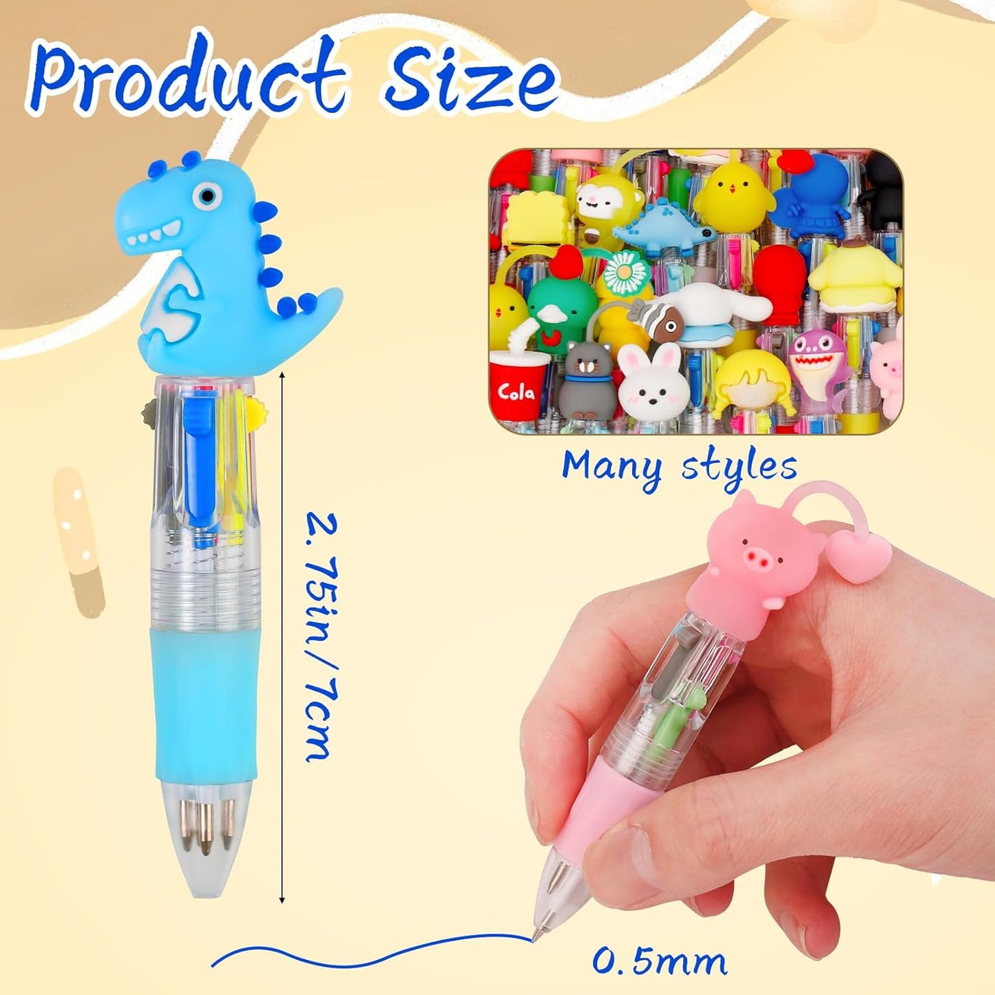 70Pcs Mini Multicolor Pens in One 4-in-1 Fun Pens for Kids, Ballpoint Pen for Birthdays and Children's Parties, Cute Pen Gifts Assorted Ink Kawaii Pen