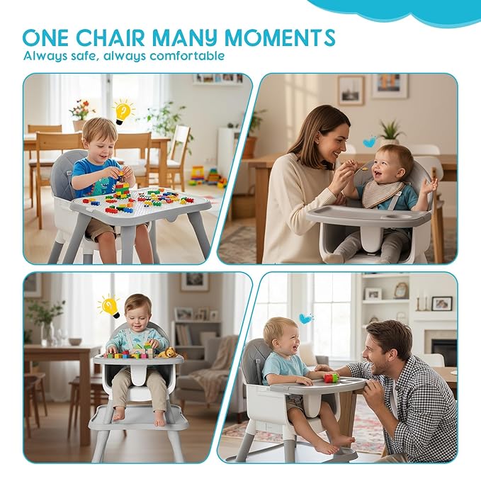 6 in 1 Baby High Chair, Convertible Highchair for Babies and Toddlers (Grey)