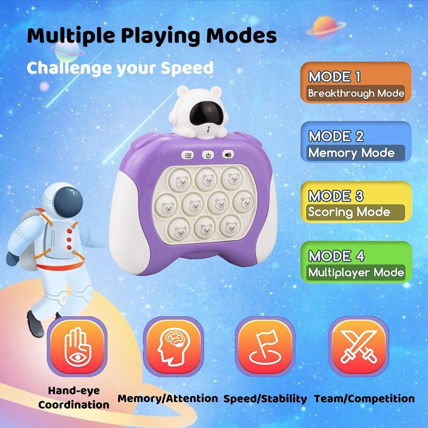 Fast Quick Push Bubble Pop Fidget Toy, Electronic Light Up Game Console, Cool Birthday Present for 6 7 8 9 10-12 Year Boys and Girls Pop Up Stress Relief Toy, Concentration Speed Puzzle Game for Kids