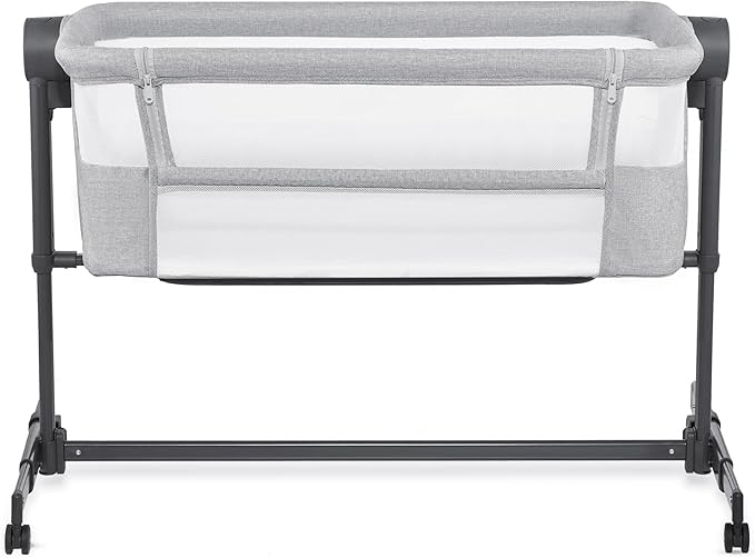 Kinderkraft Neste UP2 Bedside Cot 2 in 1, Co-Sleeper from Birth, Travel cot for Newborn, Adjustable Height, Included Mattress Sheet, with 4 Wheels, Breathable Mesh, Gray