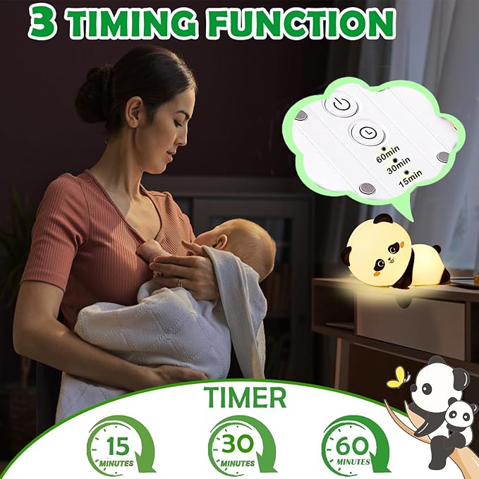 Cute Night Light Panda Night Light for Kids,16 Colors Dimmable Baby Night Lights for Nursery, Silicone Rechargeable Nightlight for Kids Room,Gifts Stuff for Boys Girls Baby,Toddler Decor