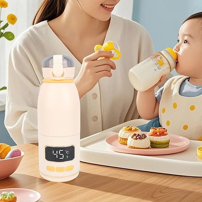 Portable Milk Kettle, 450ml Portable Bottle Warmer for Travel, Fast Heating Breast Milk and Formula Warmer, Smart Temperature Control, Electric Kettle for Car