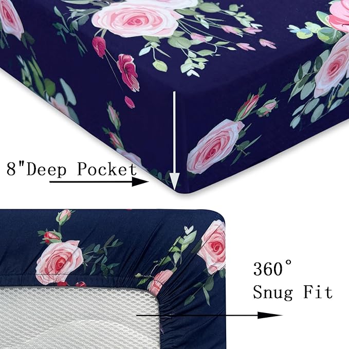 AMROSE 3 Pack Heavenly Soft Crib Sheets for Baby Girls, 28'' X 52'' Fitted Sheets for Crib and Toddler Mattress Pad, Silk Touch Gentle Breathable Microfiber, Floral & Butterfly