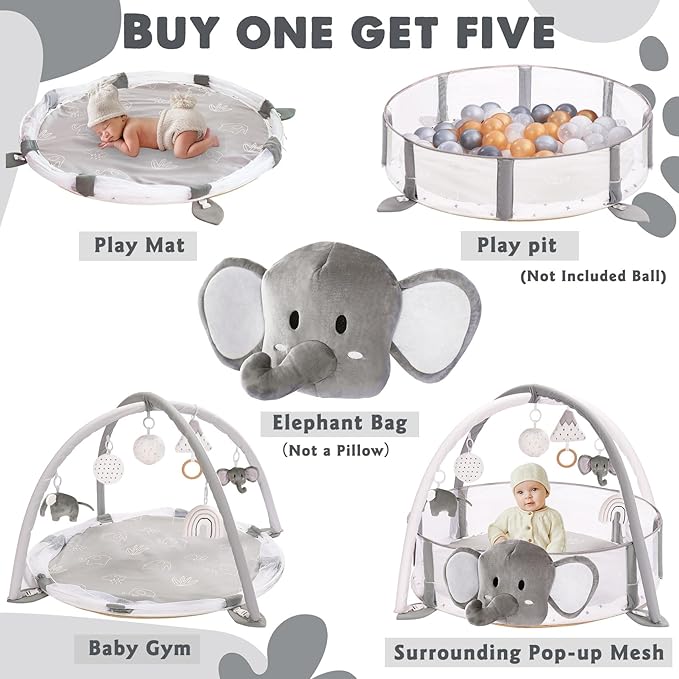 5-in-1 XL Large Baby Gym & Ball Pit, Play Mat & Play Gym, Combination Baby Activity Gym with Milestone Cards for Sensory Exploration and Motor Skill Development, Balls are not Included