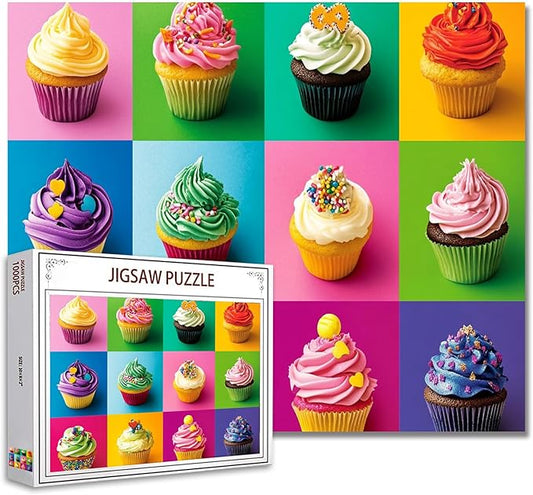 1000 Piece Jigsaw Puzzles for Adults,Different Fillings and Decorations Cupcakes Jigsaw Puzzles，Colorful Cupcakes Puzzle，Challenging Family Activity for Game Nights，Cupcake Dessert Puzzle Decor