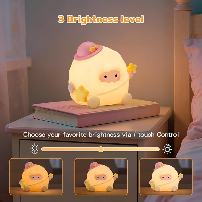 Baby Night Light, Touch Control Rechargeable Nursery Lamp with Dimmable Soft Light, Portable 3 Brightness Level and 7 Colors LED Nightlight for Kids Room, Breastfeeding, Sleep