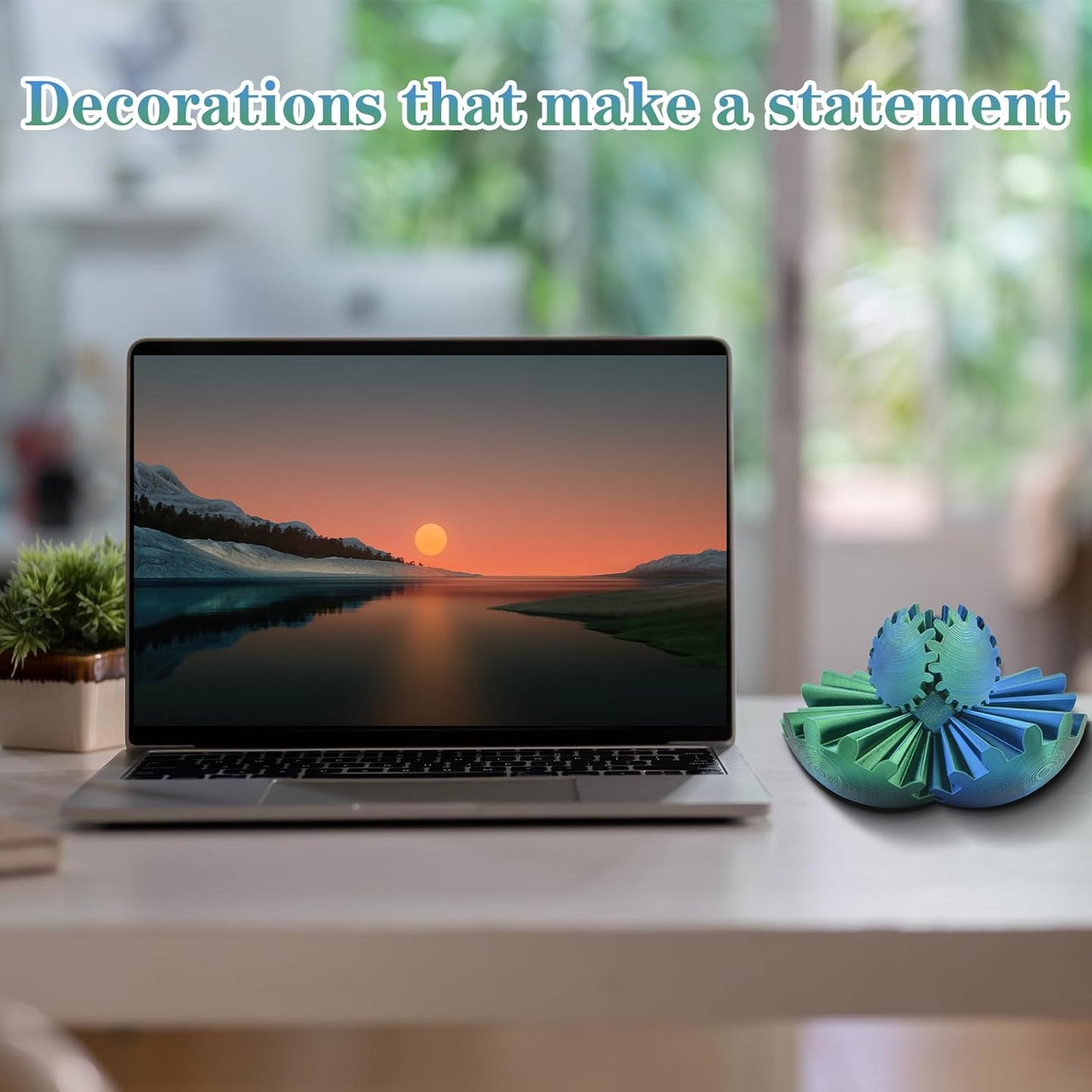 3D Printed Gear Sphere Ball – Colorful Gear Ball Fidget Gear Sphere Puzzle Cube Stress Relief Toy for Office and Home Decor Unique Gift Idea for Friends and Family (Blue&Green)