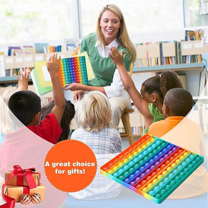 Large P0pp with Numbers, Rainbow Square Dimples Fidgett Ttoy 100 Bubble Math Toy Learning Tool for Teachers to Make Various Math Operations Poppers for Kids (1-100 Numbers)