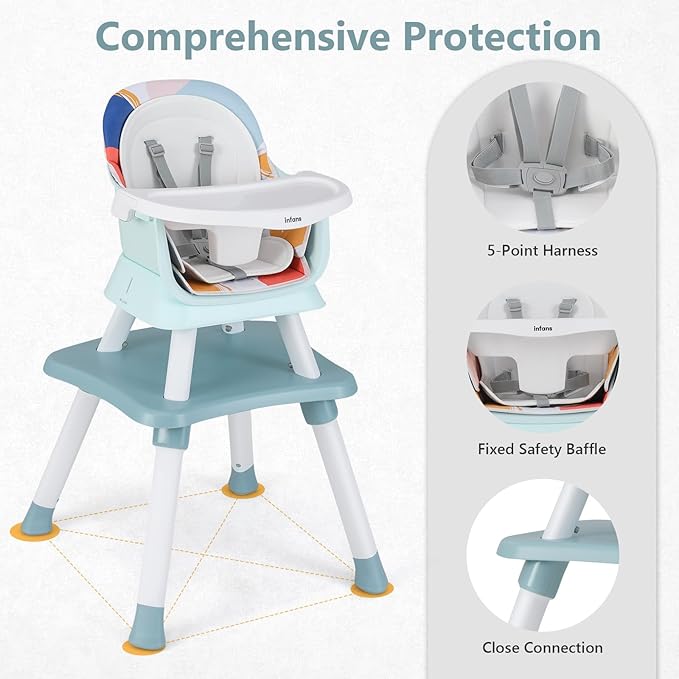 INFANS 8 in 1 Baby High Chair, Convertible Highchair for Babies and Toddlers, Infant Dining Booster Seat, Building Block Table, Kids Stool Table Chair Set with Removable Tray (8 in 1, Baby Blue)