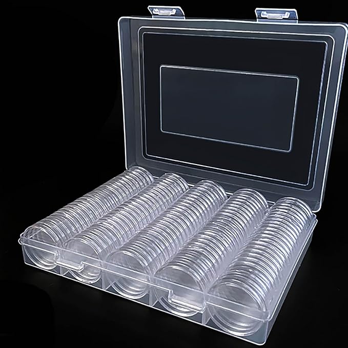 100 Pcs 30mm Coin Capsules Holder with Foam Gasket and Plastic Storage Organizer Box, 5 Sizes (17/20/25/27/30mm) Coins Collector Case Protector for Coin Collection Supplies
