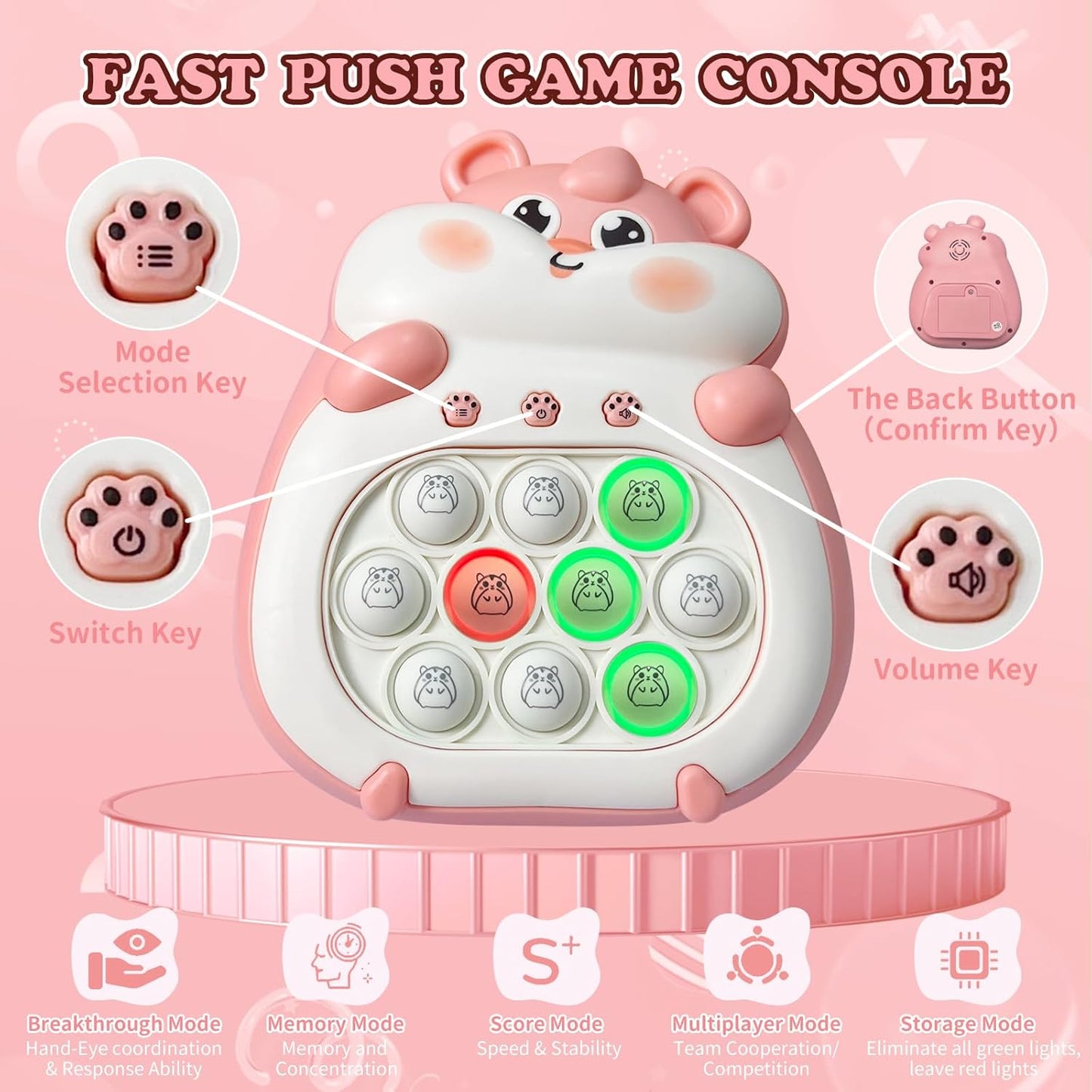 Fast Push Bubble Game Controller, Puzzle Pop Pro Light Up Fidget Game Toys Adults Handheld Bubble Pop Fidget Game Console Anti-Anxiety Decompression Electronic Travel Game Toy