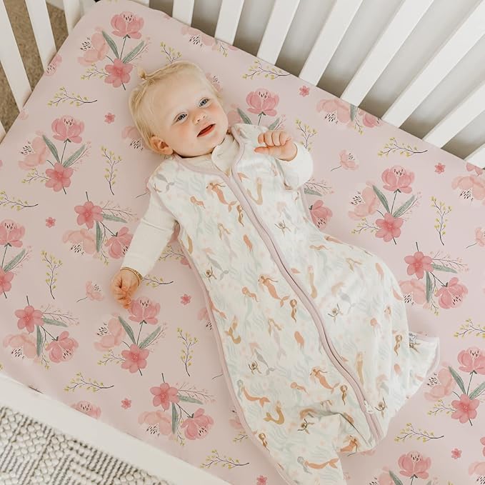 BROLEX Baby Fitted Crib Sheets: Kid Crib Sheets - Set of 2 for Toddler Standard Size Crib Mattress for Boys and Girls - Jersey Knit Crib Bed Sheets Pink Blossom