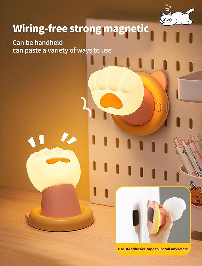 Nursery Night Light for Kids, Magnetic Wall lights, Bedside Touch Lamp, Silicone Rechargeable Nightlight, Cute Dimmable Night Lamps, Gift for Baby Teens Adults, Kitchen Office Room Decor (Cat Claw)