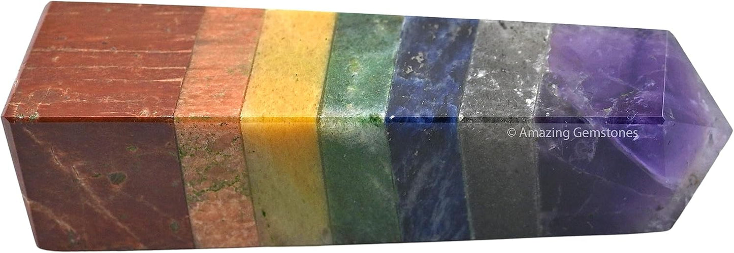 Amazing Gemstone 7 Chakra Crystal Towers ~ Natural Healing Crystal Point Obelisk for Reiki Healing and Crystal Grid (3 to 4 INCH)