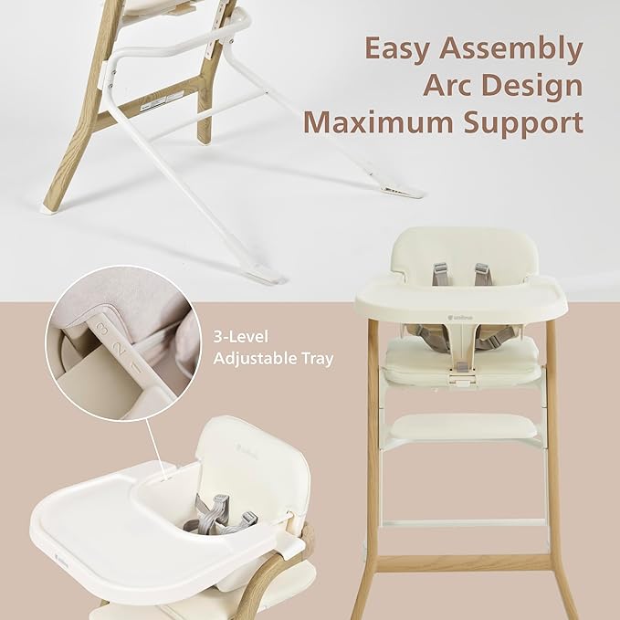 Unilove Grow with Me 2-in-1 Baby High Chair – Adjustable Toddler Chair with Baby Set, Removable Harness, One-Hand Seat & Footrest Adjustment, for Ages 6-60 Months - Sandy Beige