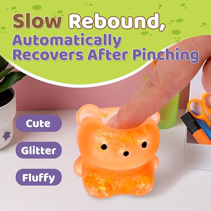 12Pack Fidget Toys Squishy ，Cute Bear Squeeze Ball , Stress Balls for Stress Relief，Pull Stretch Classroom Prize Party Favors Toys for Kids