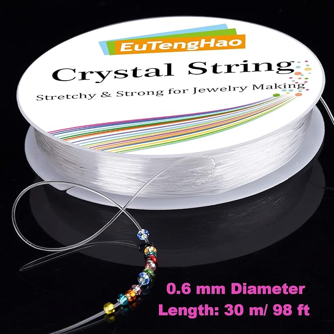 EuTengHao 14400pcs Tube Beads Bugle Glass Seed Beads, Small Craft Spacer Beads for DIY Bracelet Necklaces Crafting Jewelry Making Supplies with Two Crystal String (3mm, 600 Per Color, 24 Colors)